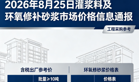 中方2026年8月25日灌浆料及环氧修补砂浆市场价格信息通报